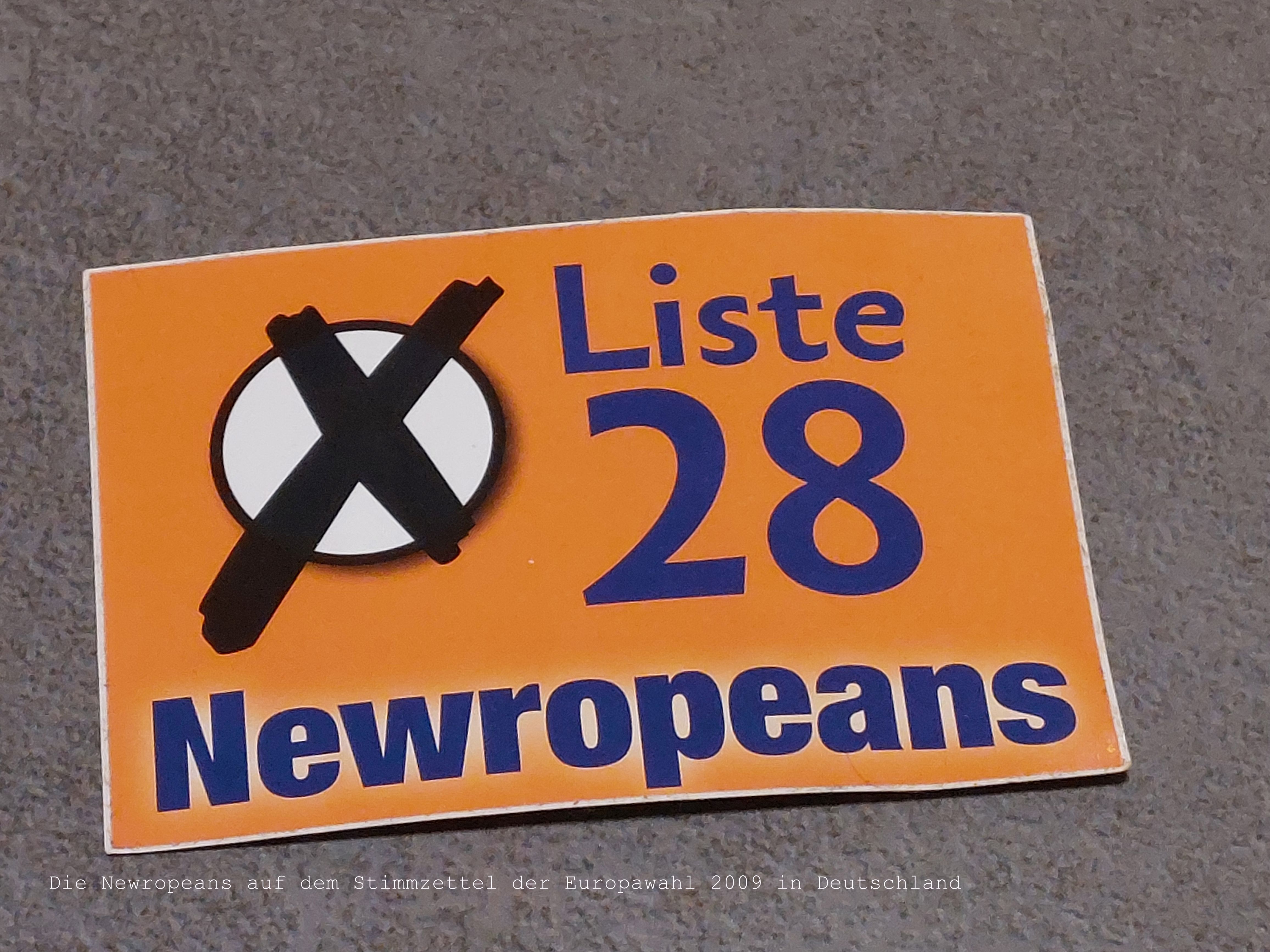 On the German ballot paper for the 2009 European elections, the Newropeans were listed as number 28.